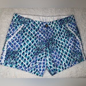 Lilly Pulitzer Callahan shorts in the "Toe In" (or "Blue Teal Pineapple") print